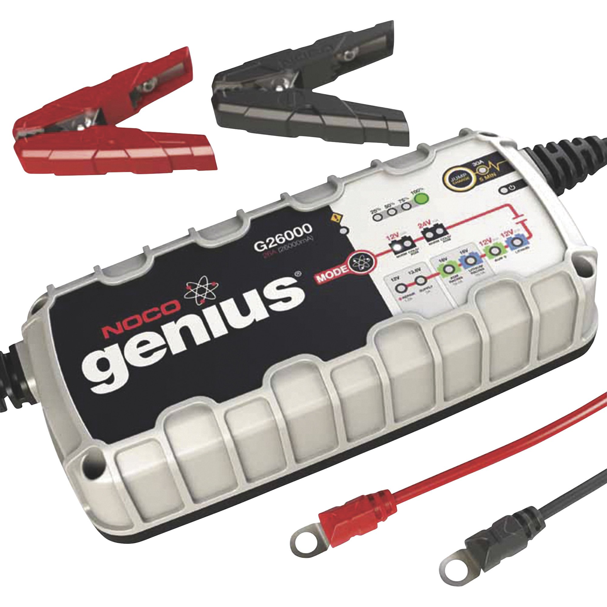 NOCO Genius UltraSafe Battery Charger/Trickle Charger/Desulfator/Engine Starter — 12/24 Volt, 26 Amp, Model# G26000